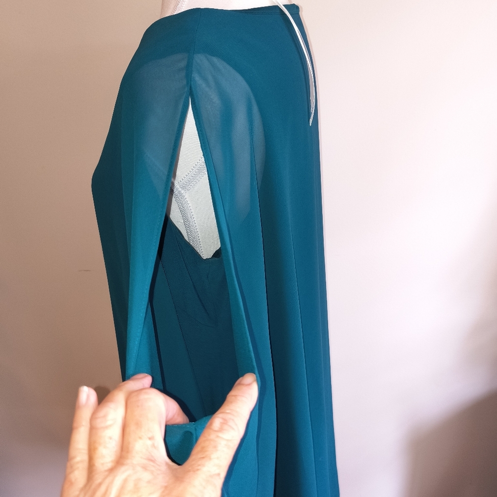 X By Xscape Teal Chiffon Popover Dress Rhinestone Trim Keyhole Size 12 Chiffon - Picture 5 of 7